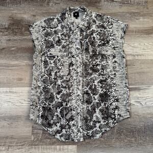 NU Denmark Snake Print Sheer Button Down Sleeveless Blouse Medium